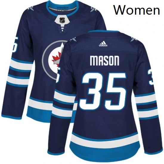 Womens Adidas Winnipeg Jets 35 Steve Mason Authentic Navy Blue Home NHL Jersey